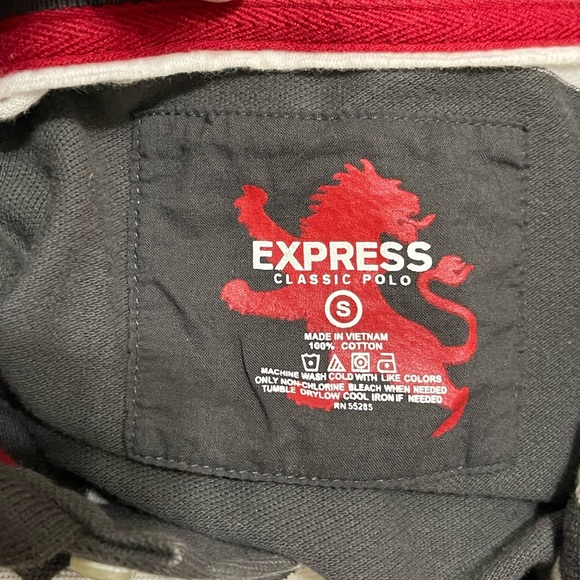 EUC Men’s Size Small EXPRESS Classic Polo Striped Polo Shirt 100% Cotton In Grey - Picture 5 of 9